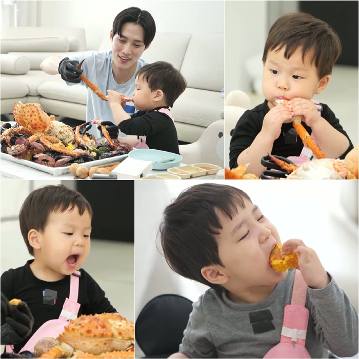 김준호 子 25개월 정우, 킹크랩 홀릭...양손 먹방의 신세계 오픈 ('슈돌')