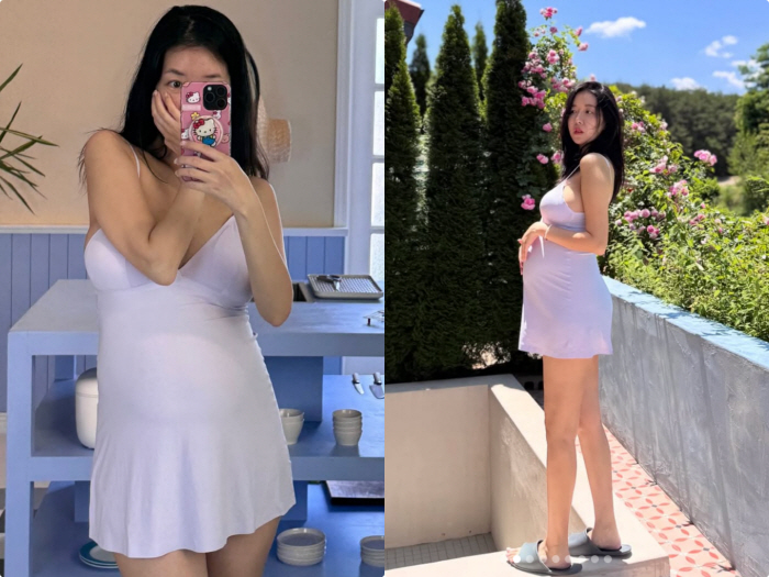 '쌍둥이 임신' 김지혜, 슬립만 입고 D라인 자랑..23주인데 벌써 만삭 느낌