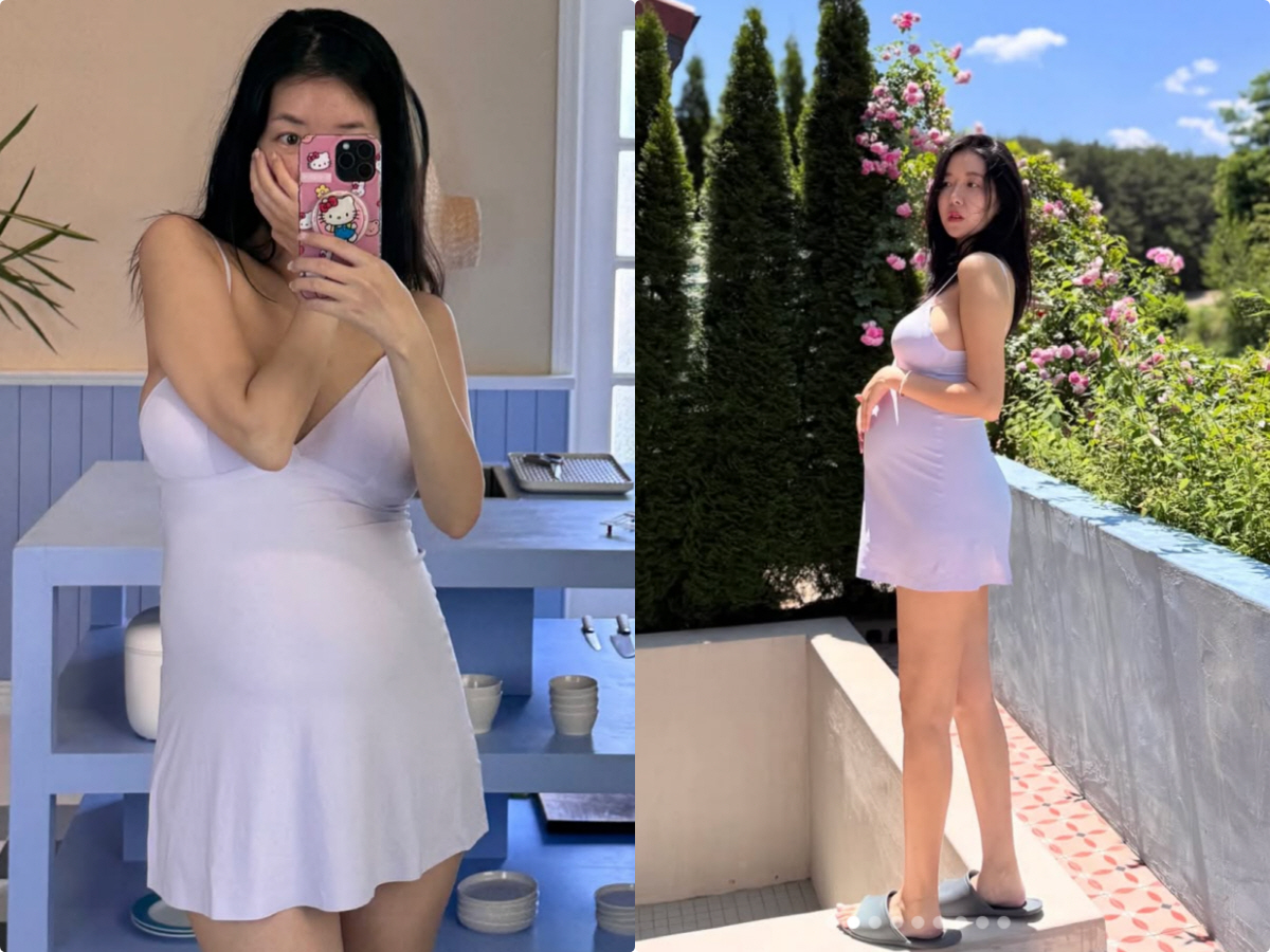 '쌍둥이 임신' 김지혜, 슬립만 입고 D라인 자랑..23주인데 벌써 만삭…