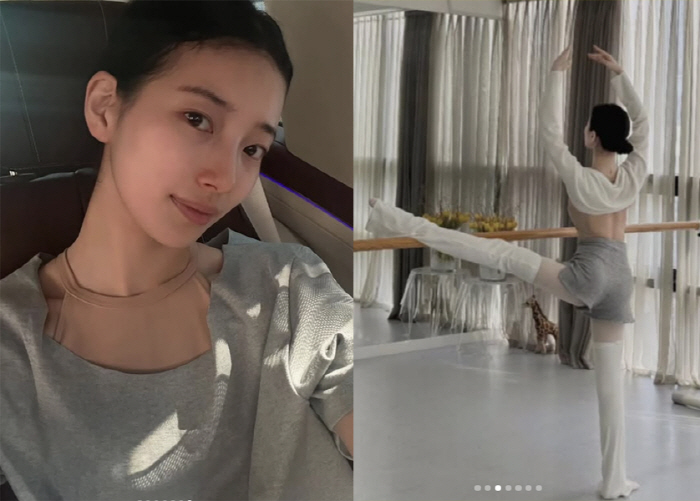 '민 결혼식 불참' 수지, 발레리나 자태 공개…완벽 등 라인 '감탄'