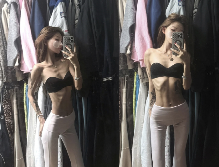 '96→41kg' 최준희, 가슴뼈 뛰어나온 '종잇장' 몸매...속옷도 헐…
