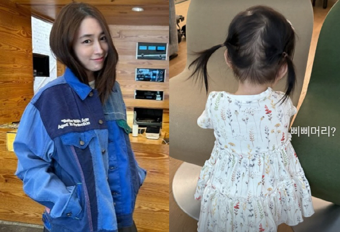 '이병헌♥' 이민정, 딸 '삐삐머리'에 미소..일본 원피스룩 공개