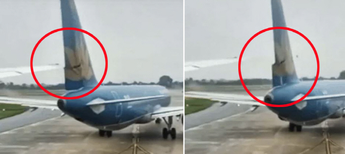 공항 활주로 항공기 2대 충돌…종이 잘리듯이 '쓱'