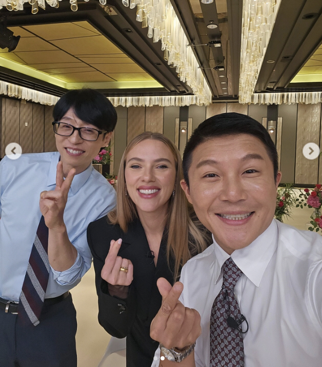 유재석·스칼렛 요한슨 만났다..실시간 '유퀴즈' 녹화 인증 "한순이 왔어…