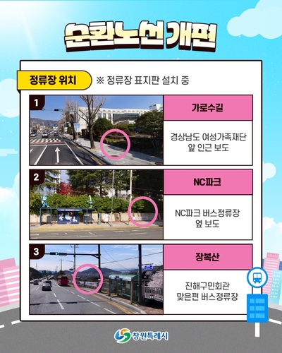 창원시티투어버스, 순환노선 개편…신규 정차지에 NC파크 포함