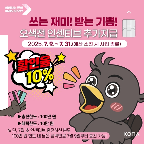 오산시, 지역화폐 '인센티브 10%' 지급 이달 말까지 연장