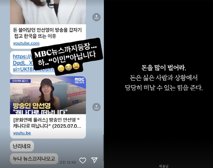안선영, 치매母 방치 이민 부인 후 의미심장 SNS "돈=떠날수 있는 힘…