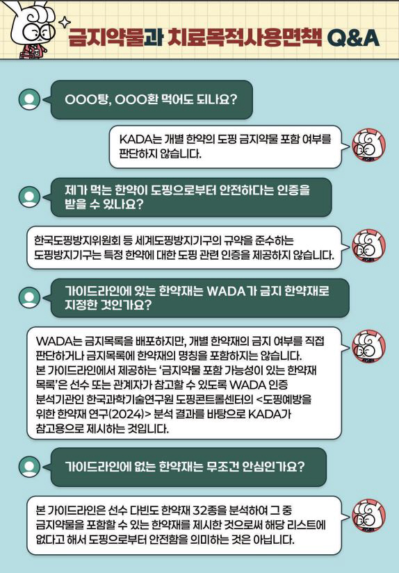 "운동선수라면 필독!" KADA, 한약재 도핑방지 가이드라인 공개[오피셜…