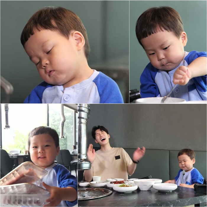 '김준호子' 정우, 졸면서도 소고기 먹방이라니…귀여움 폭발 ('슈돌')