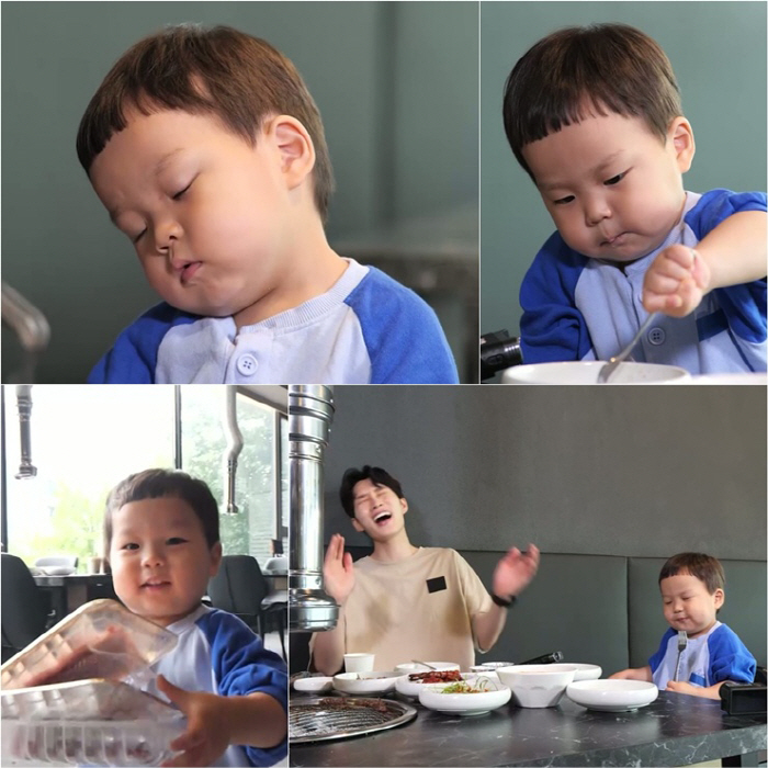 '김준호 25개월 子' 정우, 졸다가도 소고기엔 번쩍..새우살 집어든 먹…
