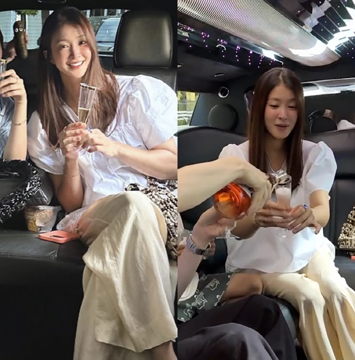 이시영, 美서 둘째 임신 중 초호화 술파티?..."논알콜 샴페인" 해명