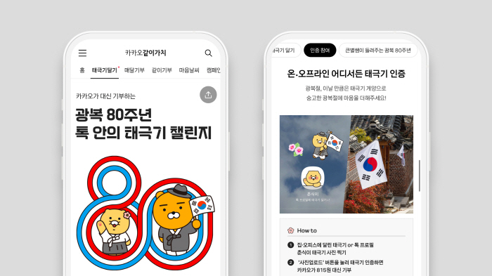 카카오, '톡 안의 태극기 챌린지' 기부 캠페인 진행