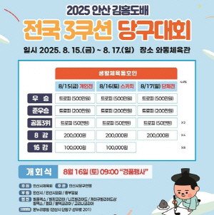 '안산 김홍도배 전국 3쿠션 당구대회' 15일 개막