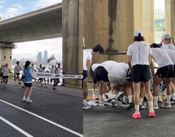 션, 폭염 속 '광복절 81.5km' 완주 후 털썩 "7시간 50분 달려…