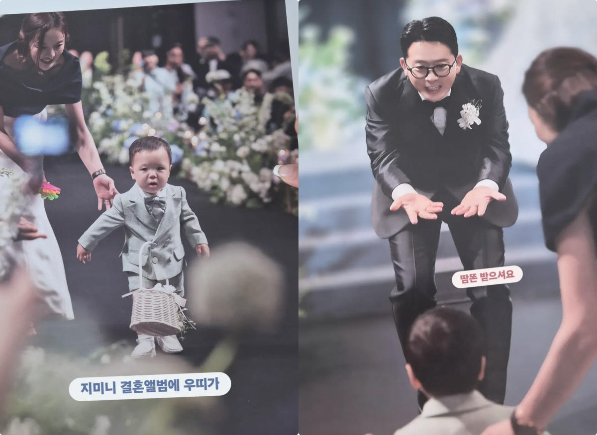 김준호♥김지민, 결혼앨범 공개..황보라 子 아장아장 화동 "삼촌 받으세요…