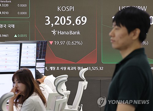코스피 하락 출발해 3,200선 위태…코스닥도 내려