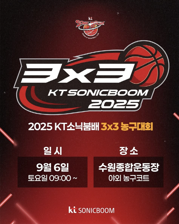 수원 KT소닉붐, 9월 6일 '2025 KT 소닉붐배 3x3 농구대회' …