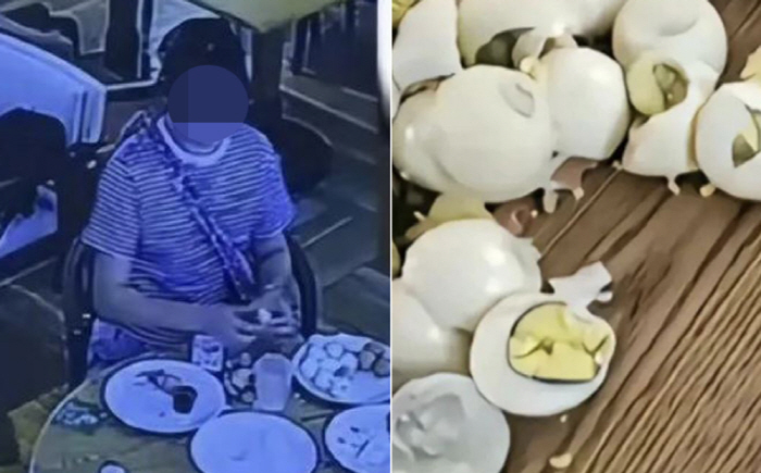 "싸갈 수 없다"는 말에 뷔페 삶은 계란 수십 개 까서 버린 여성 '공분…
