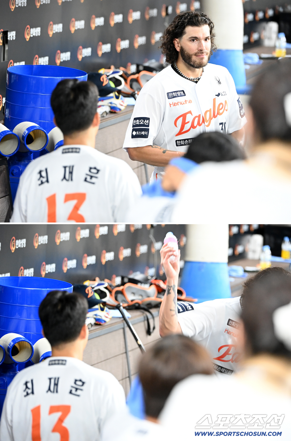 '어디 갔다 이제 온겨?' 최재훈 뒤늦은 등장에 물병 내던진 폰세, 그 …