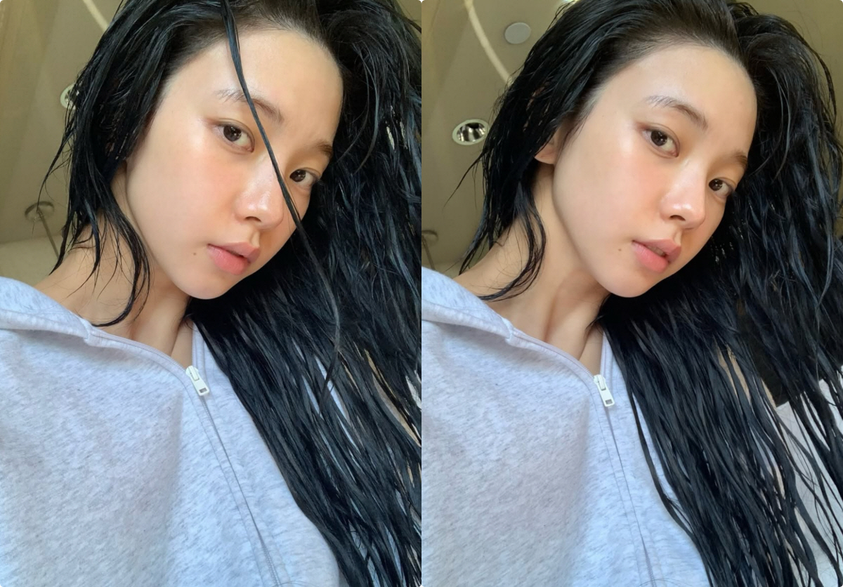 카리나, 눈화장 지우니 몰라보겠네..샤워 직후 '순둥이 민낯' 공개