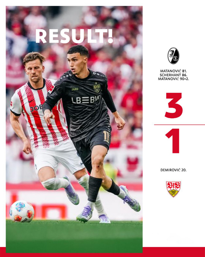 '이것은 정의 구현' 오현규 무릎에 딴지 건 슈투트가르트, 대체자 못 구하고 빈공에 눈물…프라이부르크전 1-3 역전패