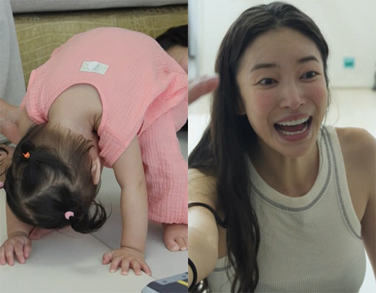 '이상해 며느리' 김윤지, 둘째 생겼나...딸 남다른 까꿍 포즈 "남동생 보는 자세" ('슈돌')