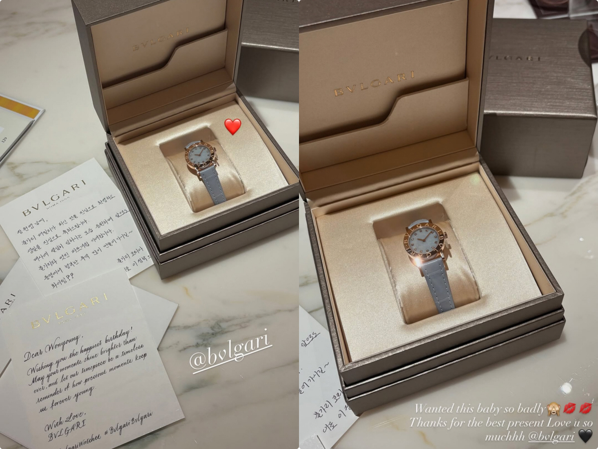 "진짜 그사세네" 장원영, 불가리 韓 대표와 생일파티..럭셔리 시계+편지…