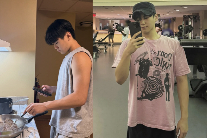 윤후, 벌크업 후 벤치프레스 '50kg' 거뜬...美 명문대 시험 앞두고…
