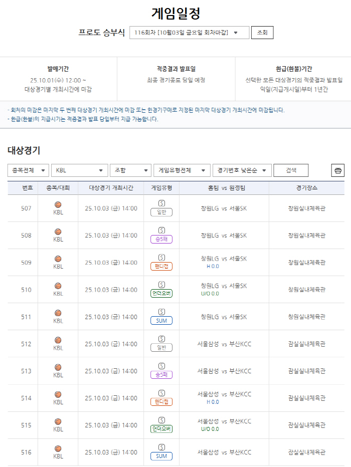 'KBL 2025~2026시즌 개막' 프로토승부식 116회차 발매…LG-…
