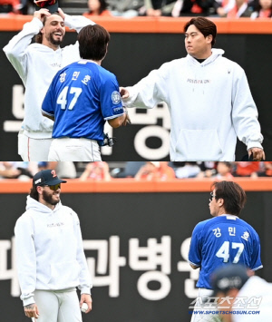 강민호 인싸 매력에 한화 에이스들 무장해제...'선배님' 등장에 목례한 와이스와 주먹인사 건넨 폰세[대전 현장]