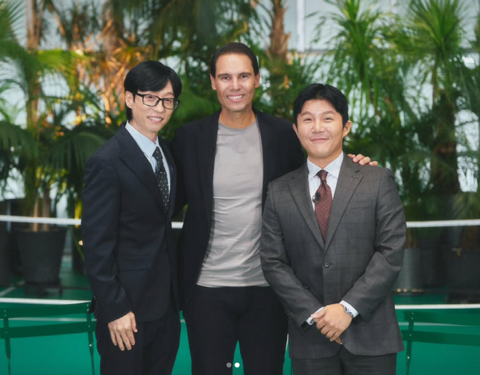 나달x유재석x조세호 쓰리샷 공개.."'유퀴즈' 출연, 내한하자 마자 달려…