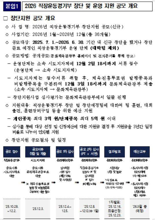 "실업팀 창단의 꿈★" 문체부,직장운동부 창단 193억원 규모 지원...…