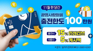 광명시, 11월 지역화폐 인센티브 최대 15만원…보유한도도 상향