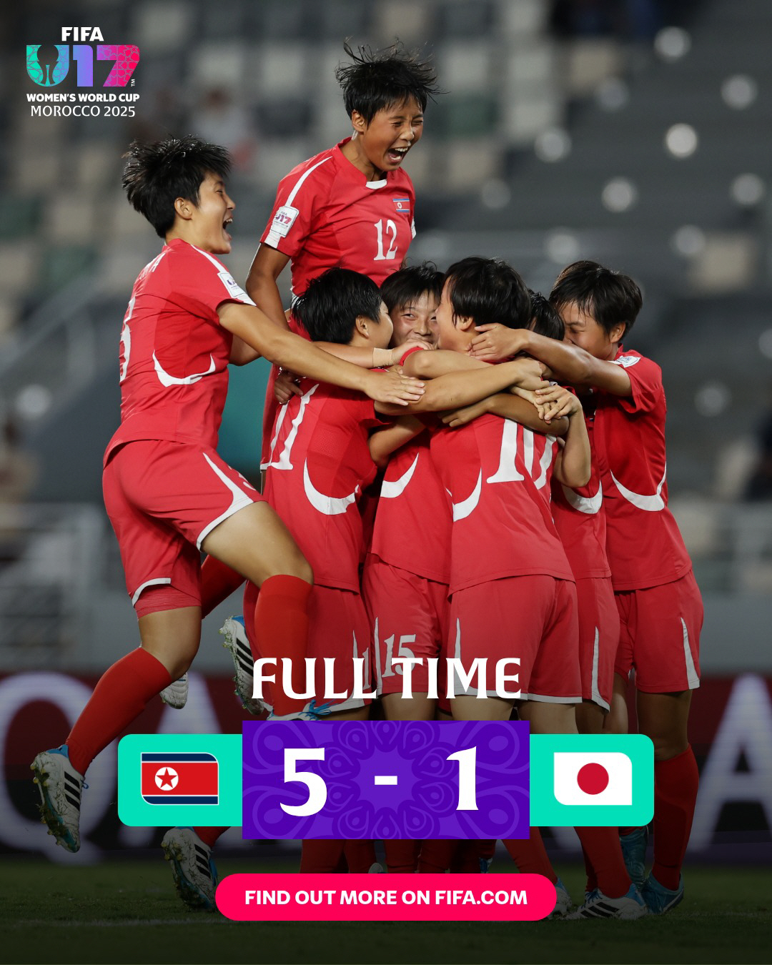 '디펜딩챔프'北축구소녀들의 괴력,'강호'日 5대1 대파→브라질과 4강 격…