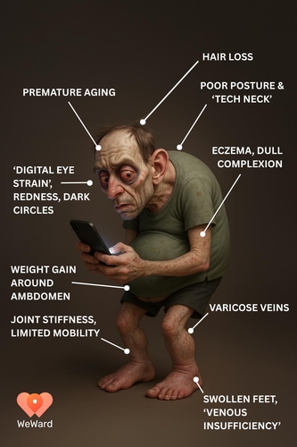 복부 비만·거북목…AI 예측 스마트폰 중독 인류의 25년 뒤 모습