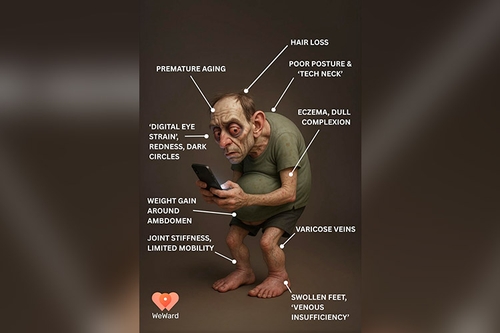 복부 비만·거북목…AI 예측 스마트폰 중독 인류의 25년 뒤 모습