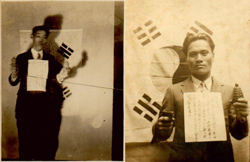 이봉창(1900∼1932) 의사와 윤봉길(1908∼1932) 의사가 한인애국단에 입단하며 찍은 사진.[독립기념관 제공. 재판매 및 DB 금지]
