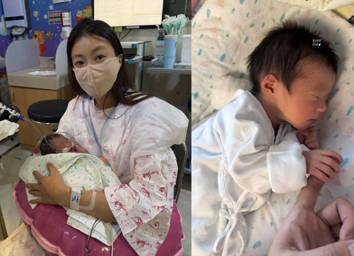 이시영, 생후 2일차 딸 최초 공개...오똑 콧날+母 손 꼭 잡은 '천사…