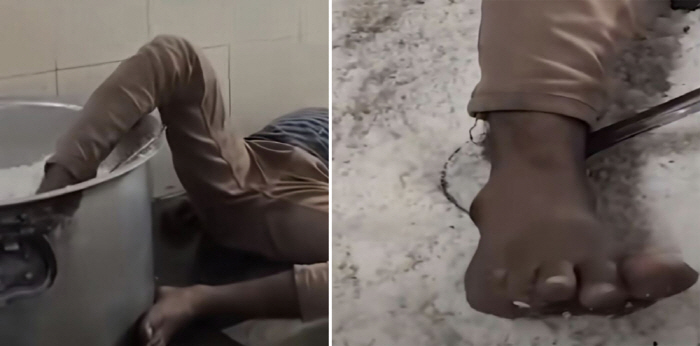 급식 밥솥 안에 발 넣고 휘젓은 경비원, 술 취해 '쿨쿨'