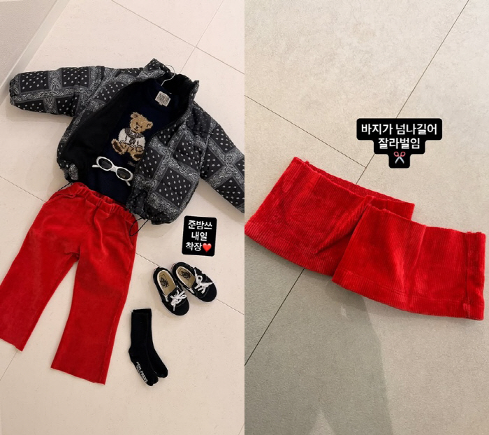 '홍현희♥' 제이쓴, 아들 등원룩 극성.."가위로 싹둑" 직접 수선까지