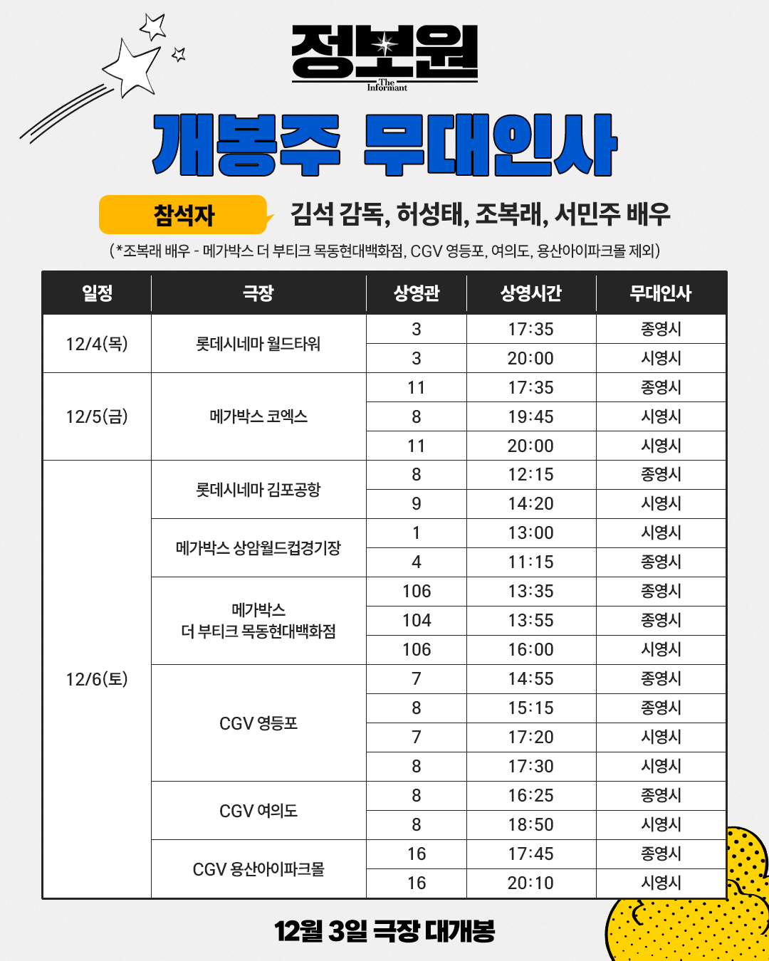 [공식] 허성태→서민주 '정보원', 개봉주 무대인사 확정…연말 극장가 달…