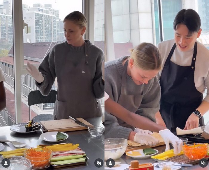 샤를리즈 테론, 딸과 韓 쿠킹 클래스..김밥 말고 덩실덩실 춤까지