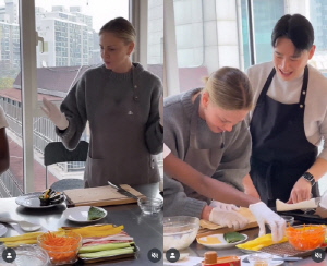 샤를리즈 테론, 딸과 韓 쿠킹 클래스..김밥 말고 덩실덩실 춤까지