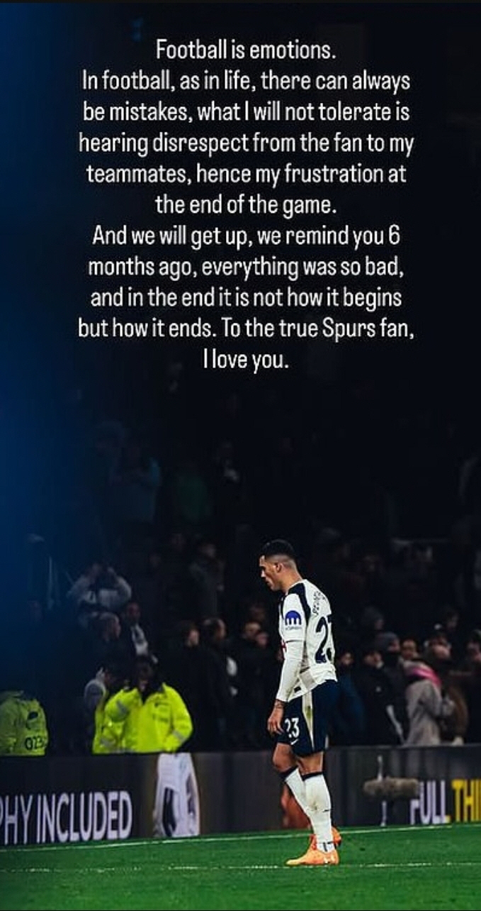 "내동료 향한 팬들의 무례한 야유,용납 못해!" 'SON동료'포로,베르발…