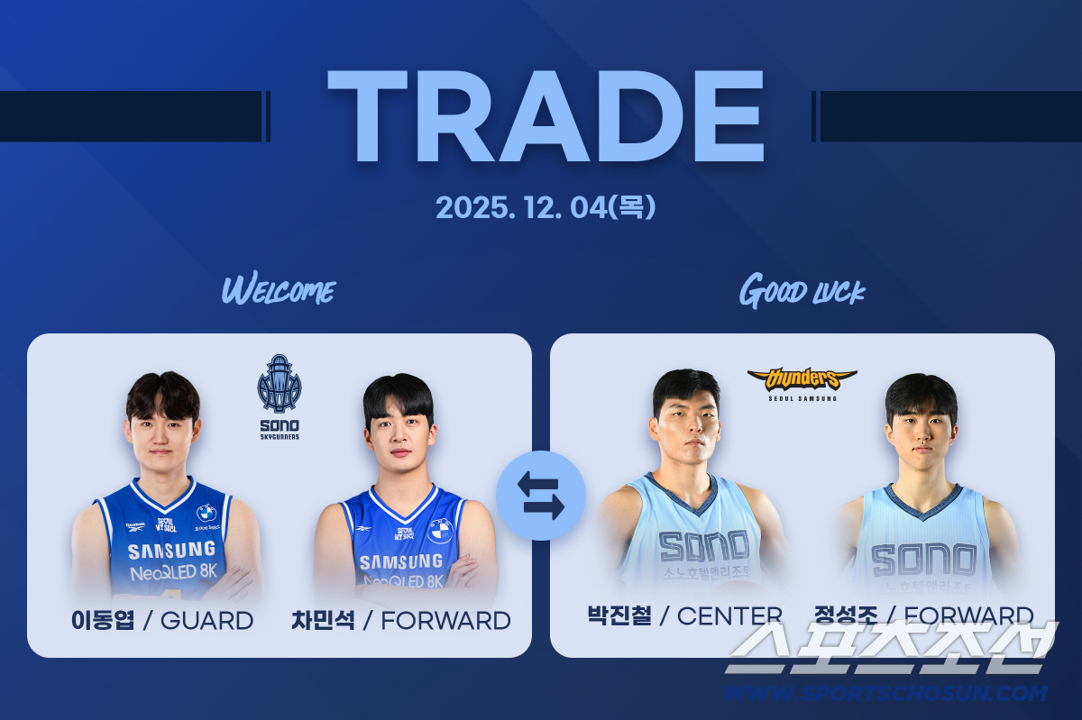 [오피셜]고양 소노 정성조X박진철↔서울 삼성 이동엽X차민석 2대2 트레이…