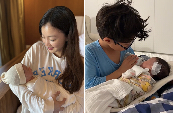 이시영 딸, 벌써 母 얼굴 보이는 '생후 한달차'...8세 子는 육아 동…