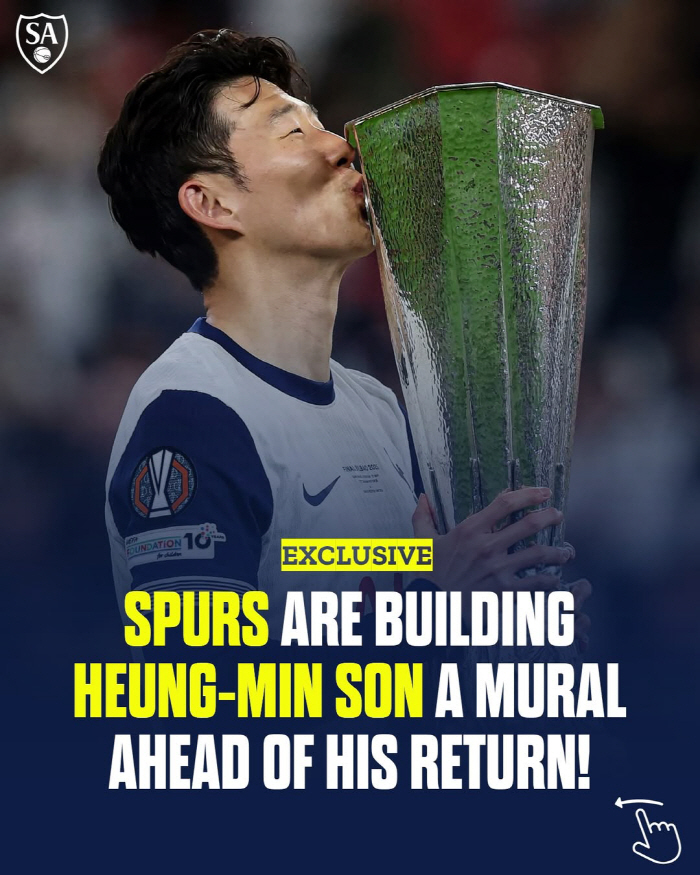 英 단독, '토트넘 레전드' 손흥민 벽화 이렇게 만들어진다...'우승 트로피' SON 확정