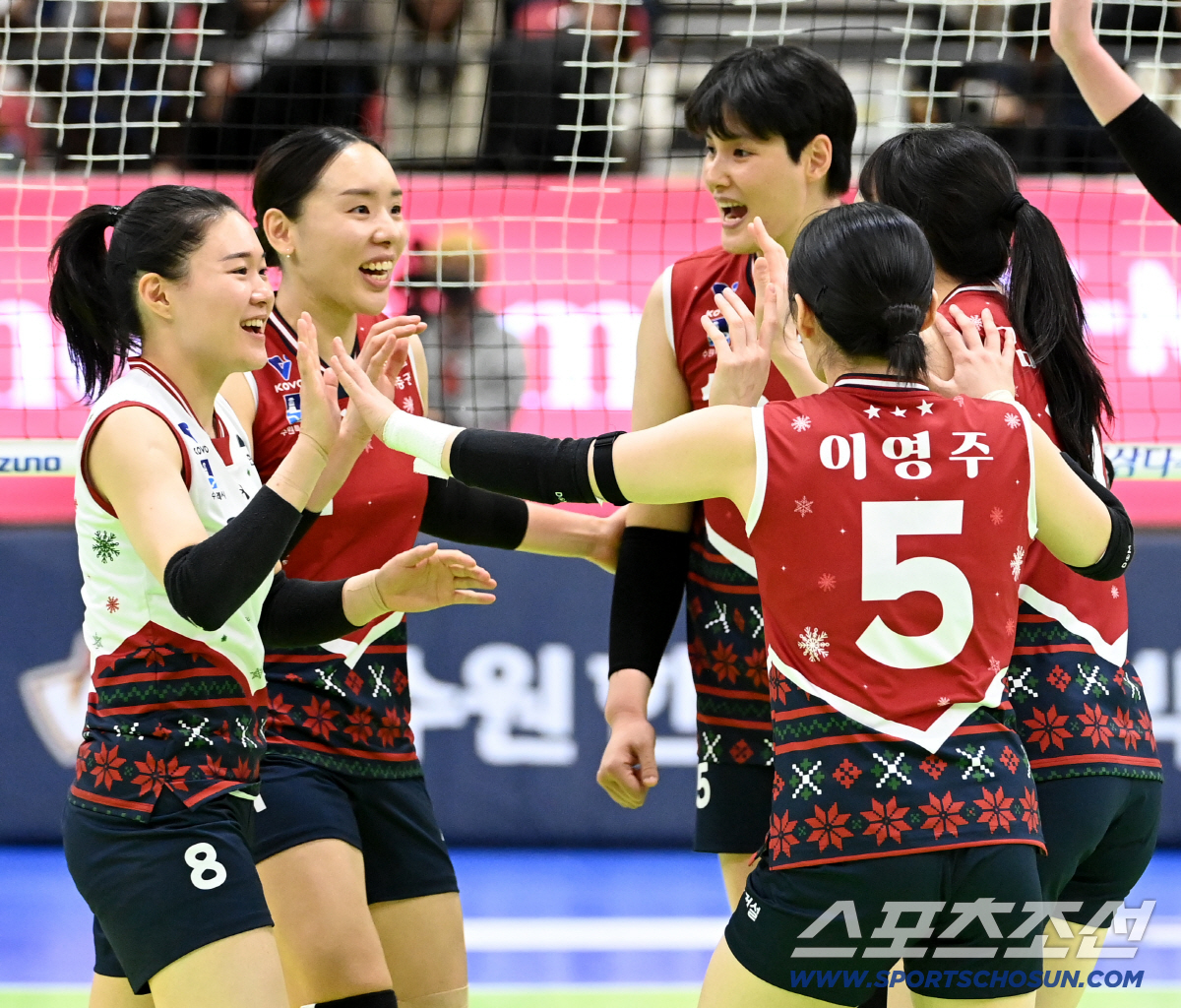 [포토] 승리에 미소짓는 현대건설 이예림