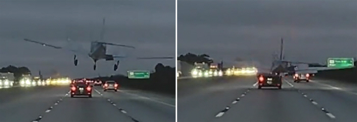 고속도로 승용차 지붕에 소형 비행기 추락…"사망자 없어 기적"