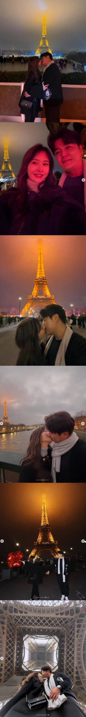 추신수♥하원미, 에펠탑 아래 진한 키스..위·아래·옆, 각도도 다양